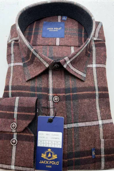 Ekoseli Tek Cep Kışlık Kaşmir Gömlek Bordo